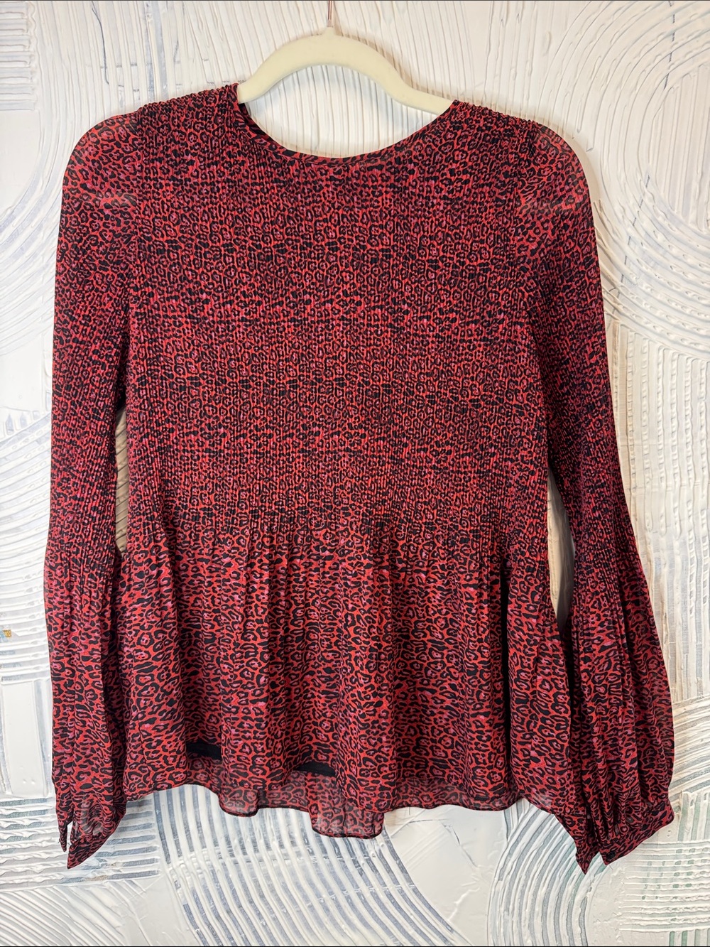 Zara Red and Black Leopard Peplum Blouse N0686